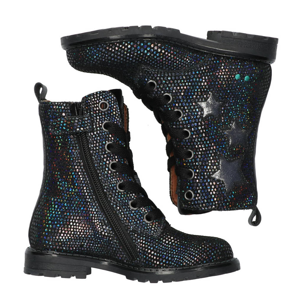 BunniesJR Hailee Happyleren veterboots zwart