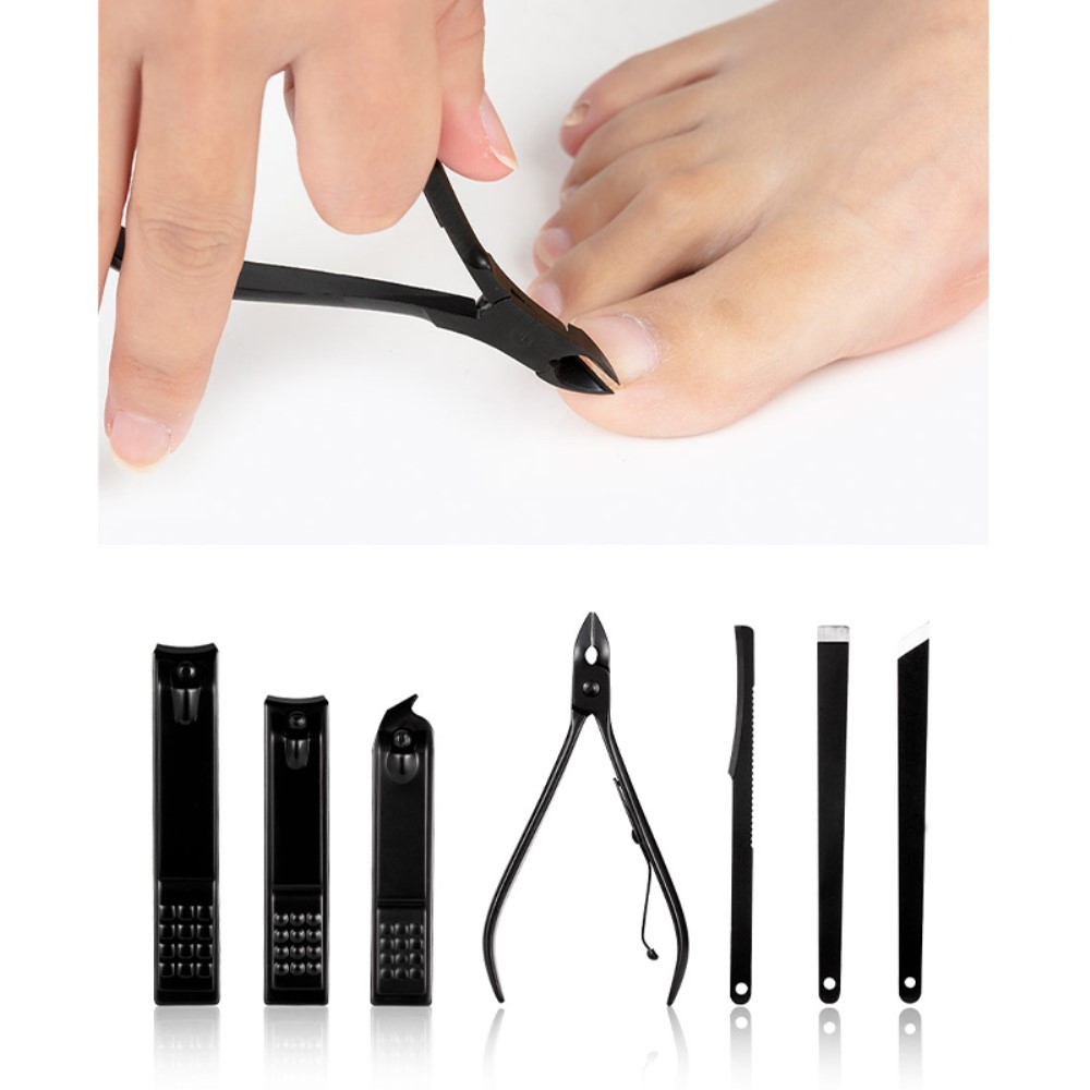 (19-tlg. Set) Pediküre Maniküre Finger Fuss Nagel Pflege-Set inkl. Leder Reise Etui - Schwarz