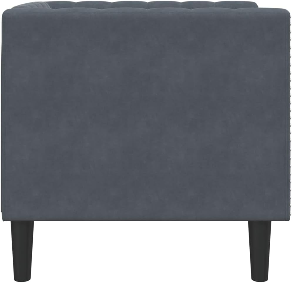 Chesterfield Sessel Dunkelgrau Samt, Polstersessel im klassischen Stil, komfortable Sitzgelegenheit für Wohnzimmer, stabil und elegant, 71 x 74,5 x 70,5 cm