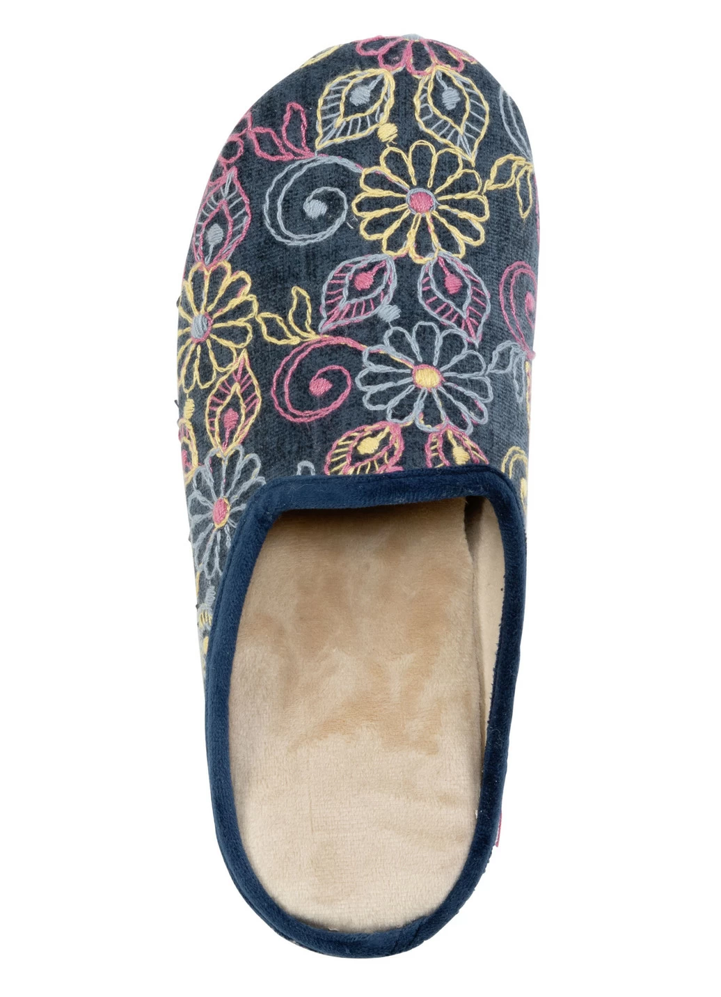 Laurina Pantoffel aus Textilmaterial mit bunter Blumenstickerei