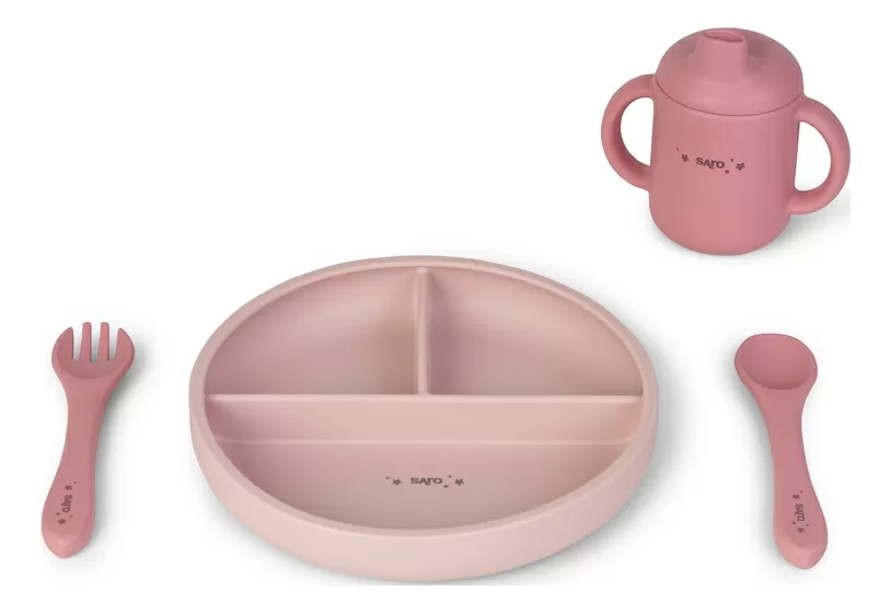 SARO BABY Food & Fun Silicone Spisesæt  - Blossom - 1 stk.