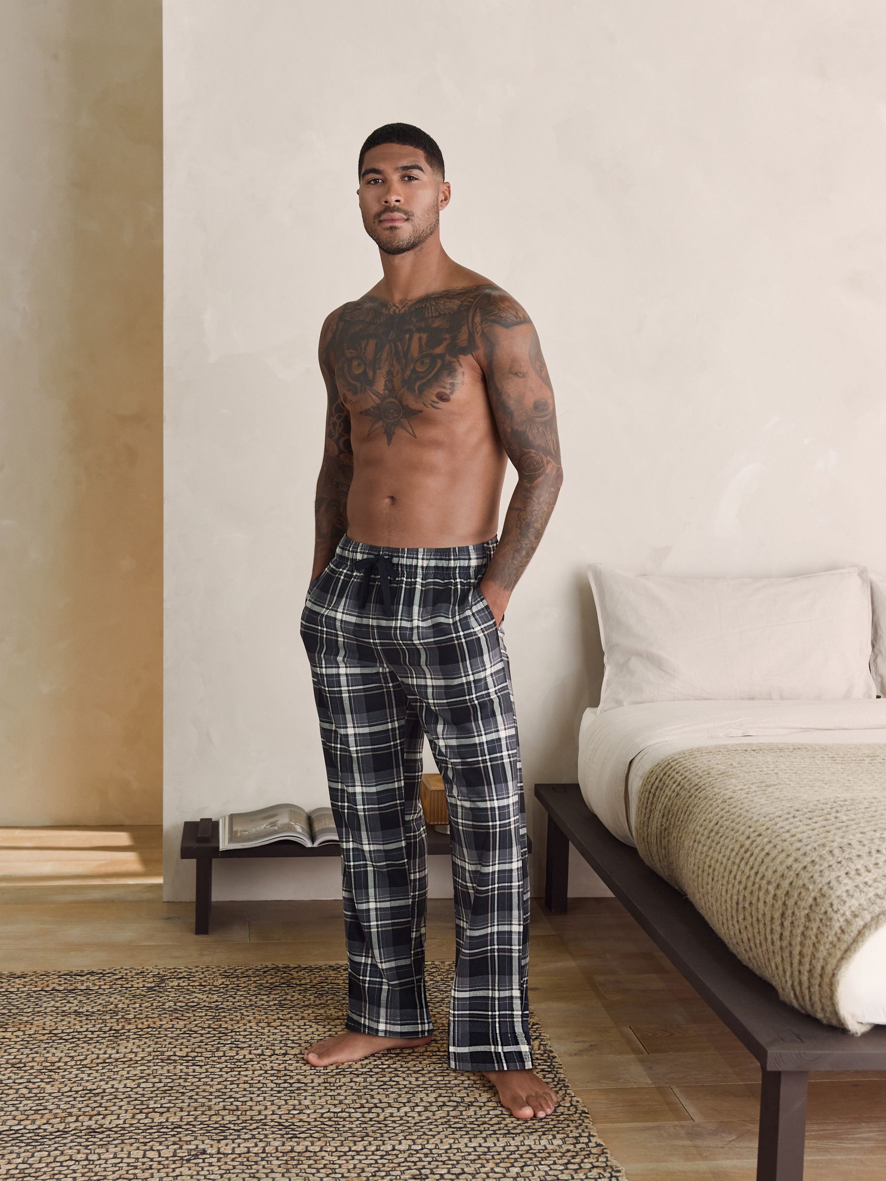 Naturel/zwart geruit - Motionflex behaaglijke pyjamabroek met open zoom, set van 2