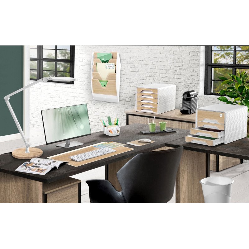 Lampe de bureau Led intégre Giant Silva - Cep - 11,13 W - Bras articulé, blanc/bois