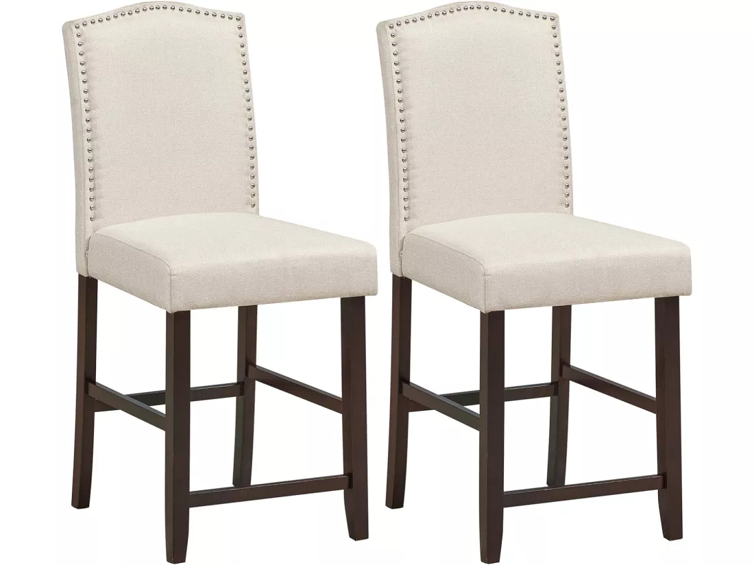 Lot de 2 chaises de bar avec coussin epais, pieds en bois d'hévéa
