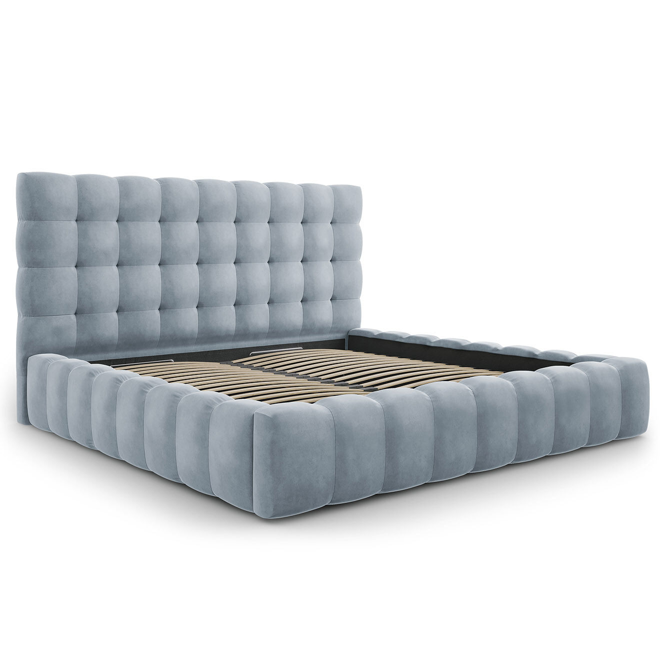 Cosmopolitan Design Lit avec coffre de rangement Bali Velours bleu clair - 200x200 cm