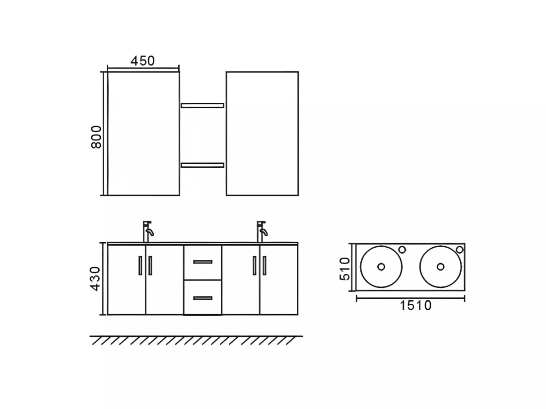 Meuble de Salle de Bain noir 151 cm Lavabo inclus – Ginger