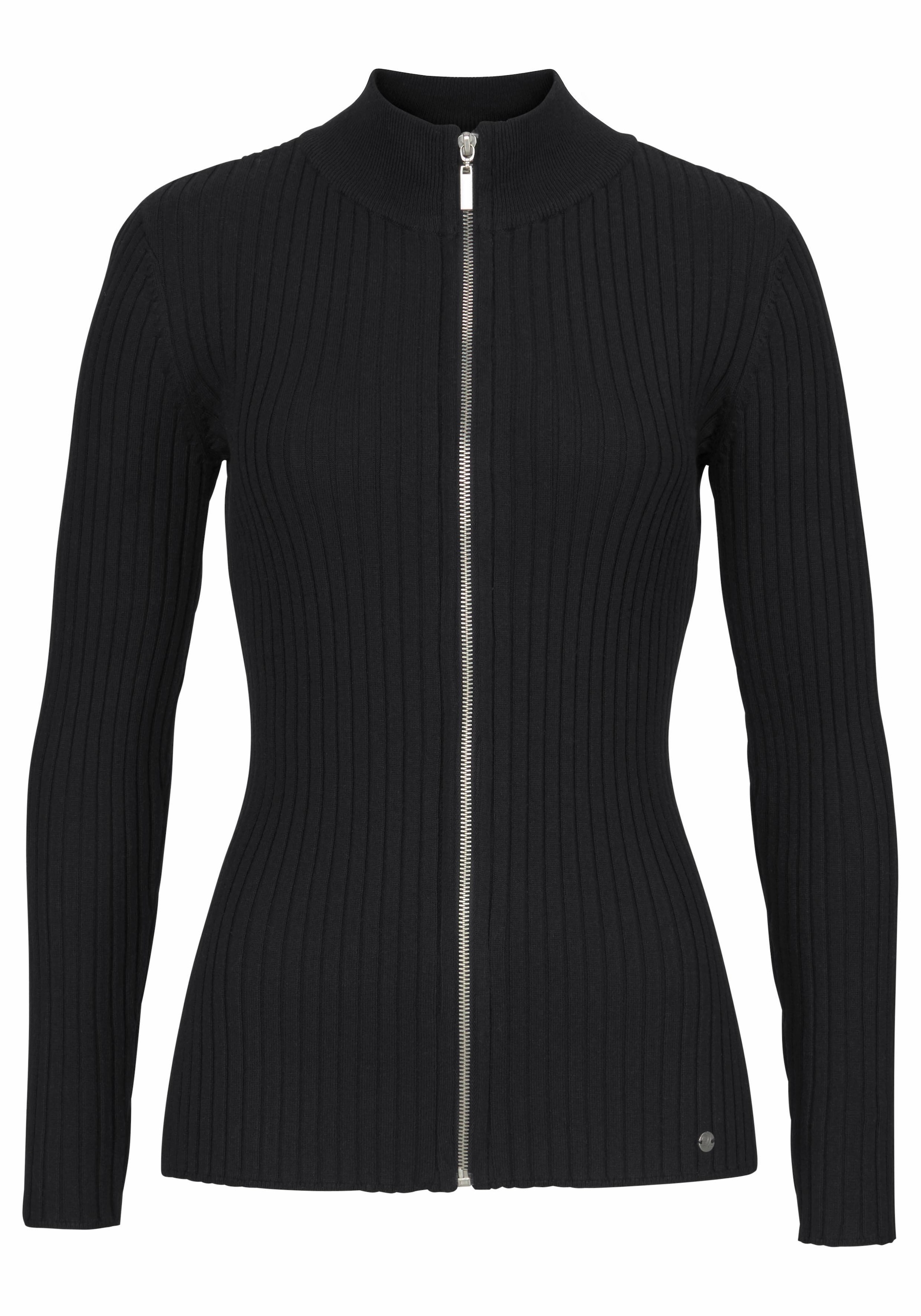 AJC Strickjacke , in Rippstrick, mit Stehkragen und Zipper