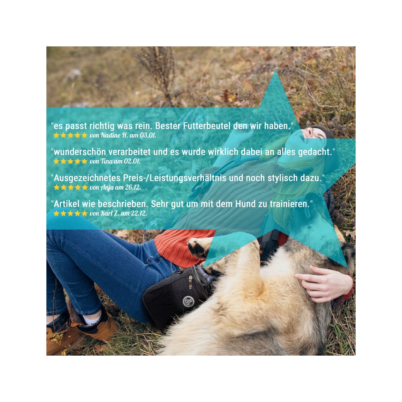 HUND IST KÖNIG ® Premium Leckerlibeutel für Hunde | Robuster Futterbeutel Hunde mit viel Stauraum schwarz