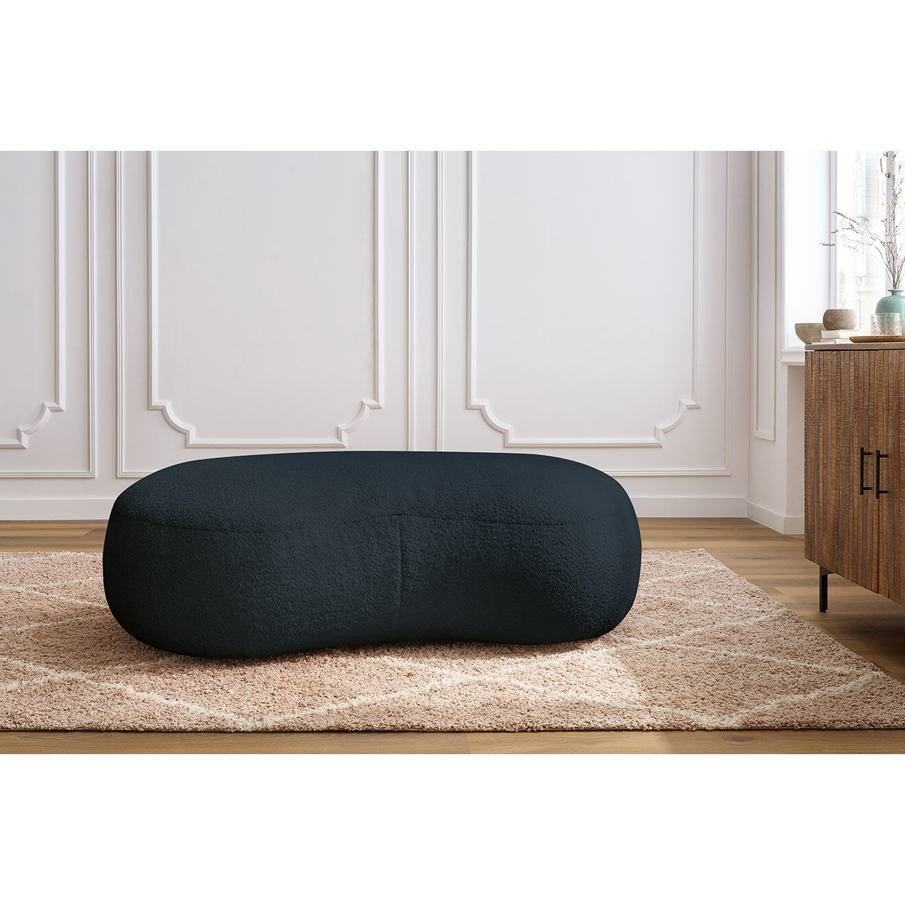 Bobochic Pouf Saint-Germain tissu bouclette  bleu foncé - 147x90x47 cm