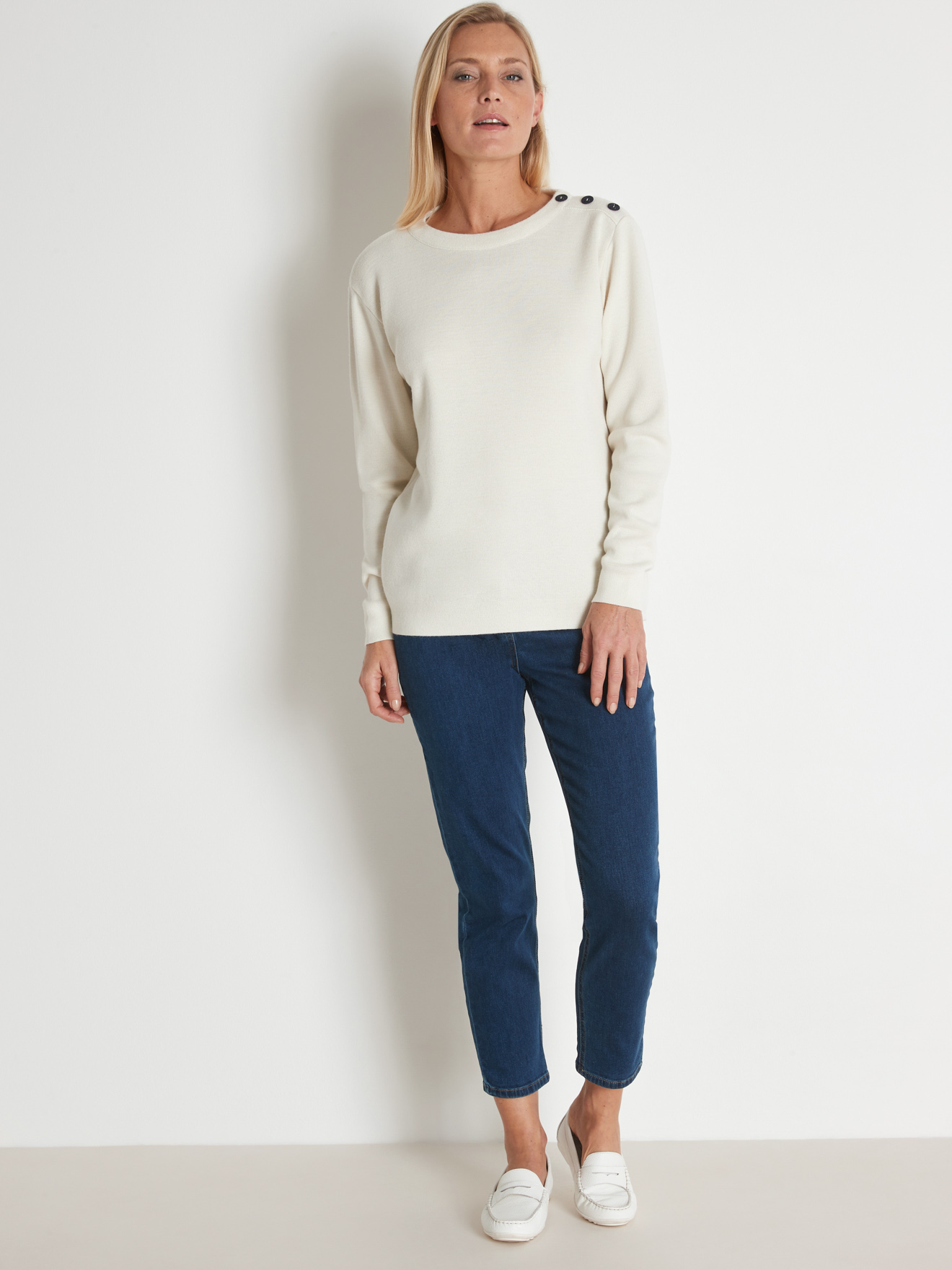 Pull marinière boutonné épaule