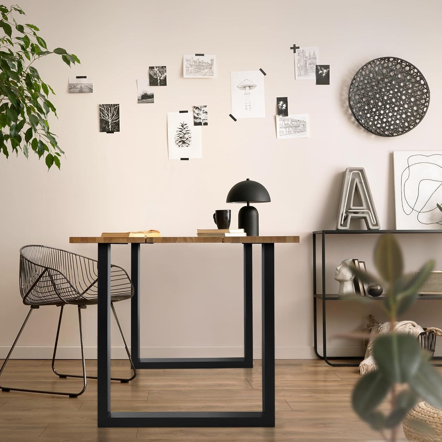 ML-Design 2er Set Tischgestell 70 x 74 cm in U-Form, Metall, Schwarz, Industrial-Design, Verstellbarer Bodenschutz, Kufengestell für Esstische & Schreibtische, Tischbeine Tischkufen für DIY-Projekte