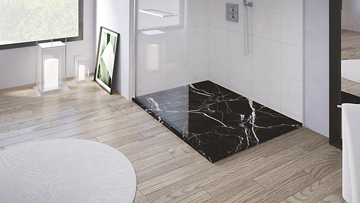 Receveur de douche 80x180 cm extra plat, résine et minéral, marbre noir, Ayor Bathroom Nola