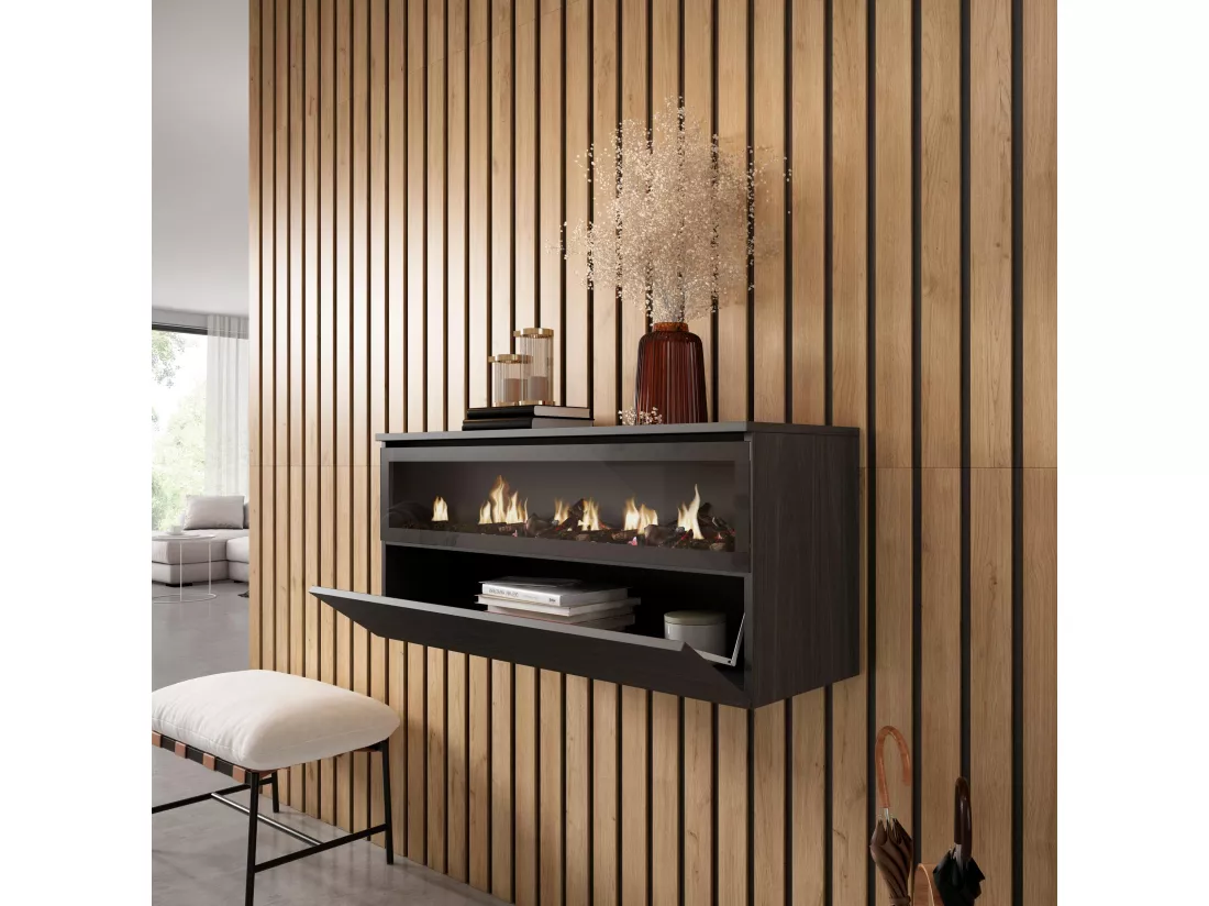 Cheminée électrique LED, 102x45x35cm, Cheminée électrique, Suspendu, Mural, Noir