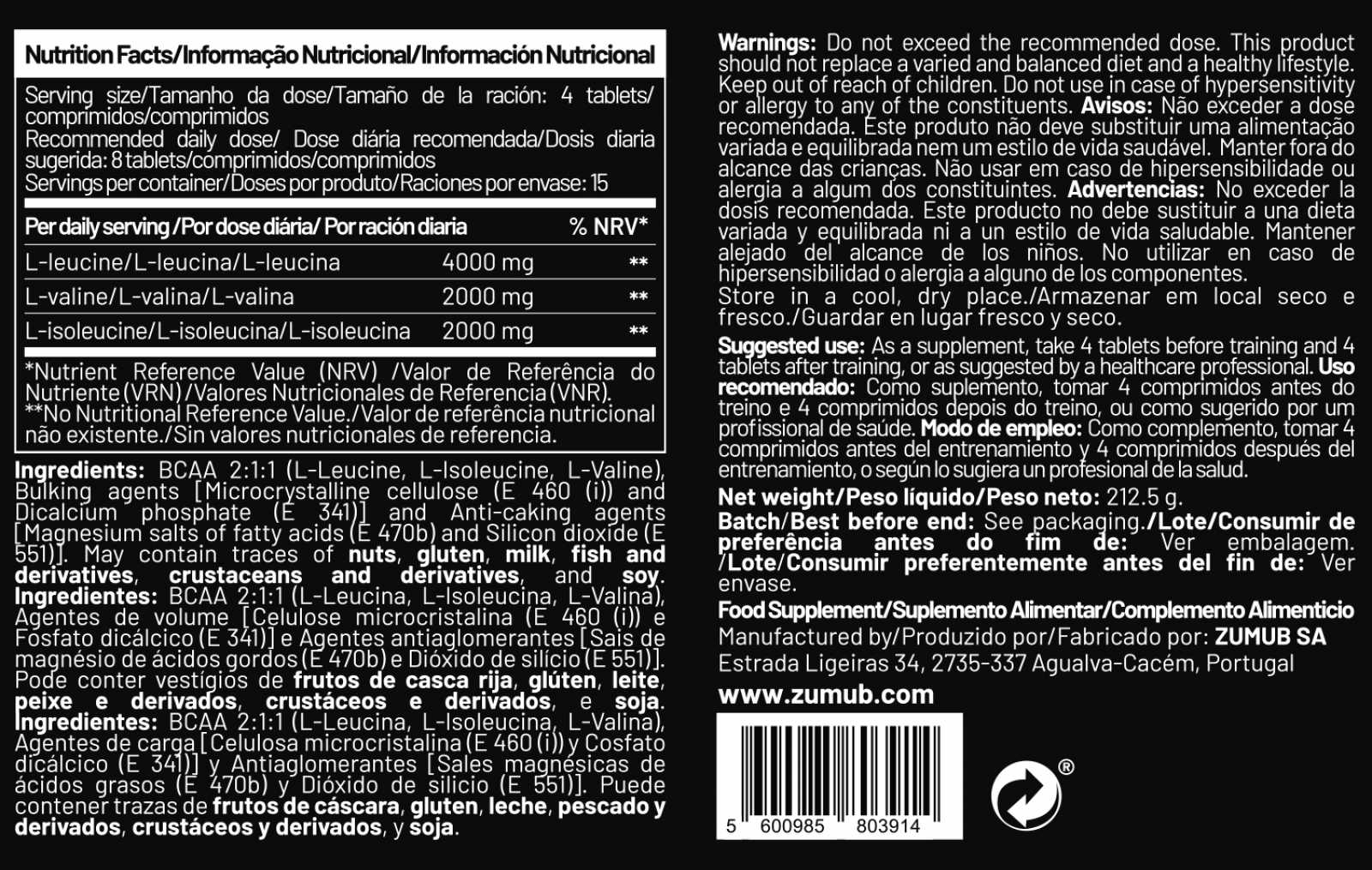 Zumub BCAA 125 comprimidos