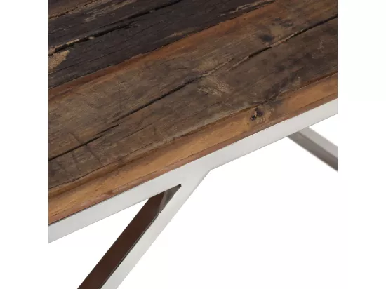 Table basse argenté acier inoxydable et bois de mélèze massif