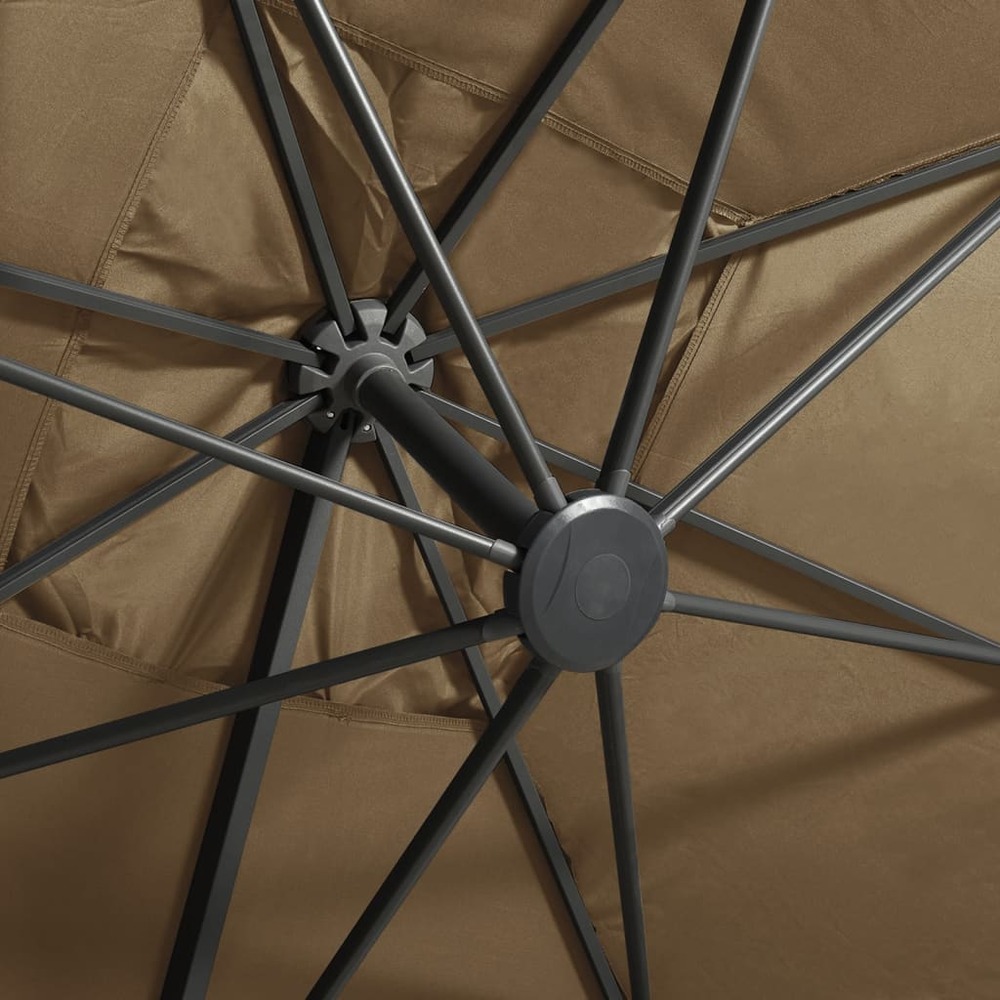 Parasol meuble de jardin déporté avec mât et lumières led 300 cm taupe