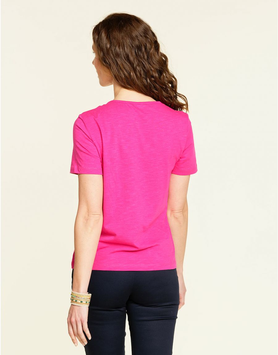 T-shirt fuchsia col rond