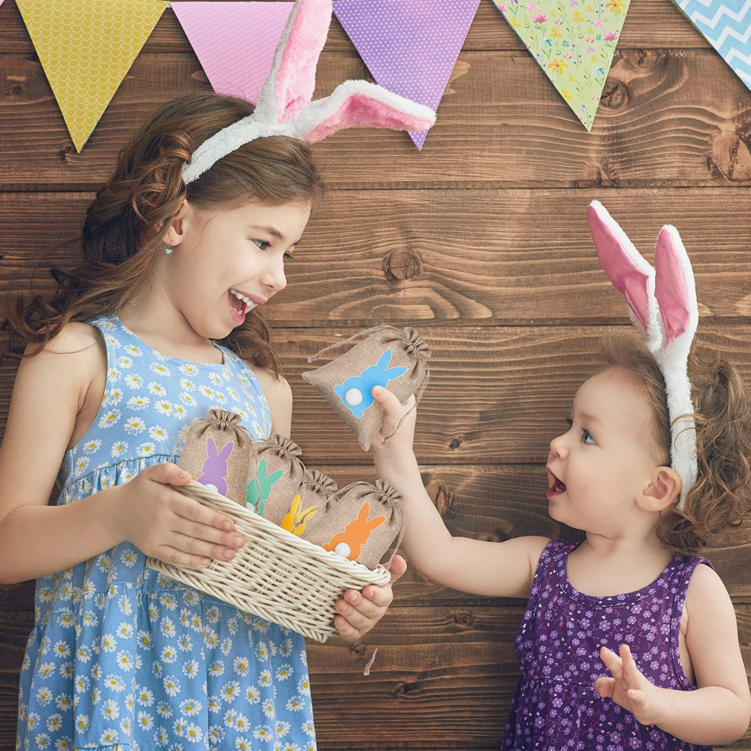 (24er Set) Osternest Jute Tüten Candy Gift Geschenk Osterhase Tasche - Braun
