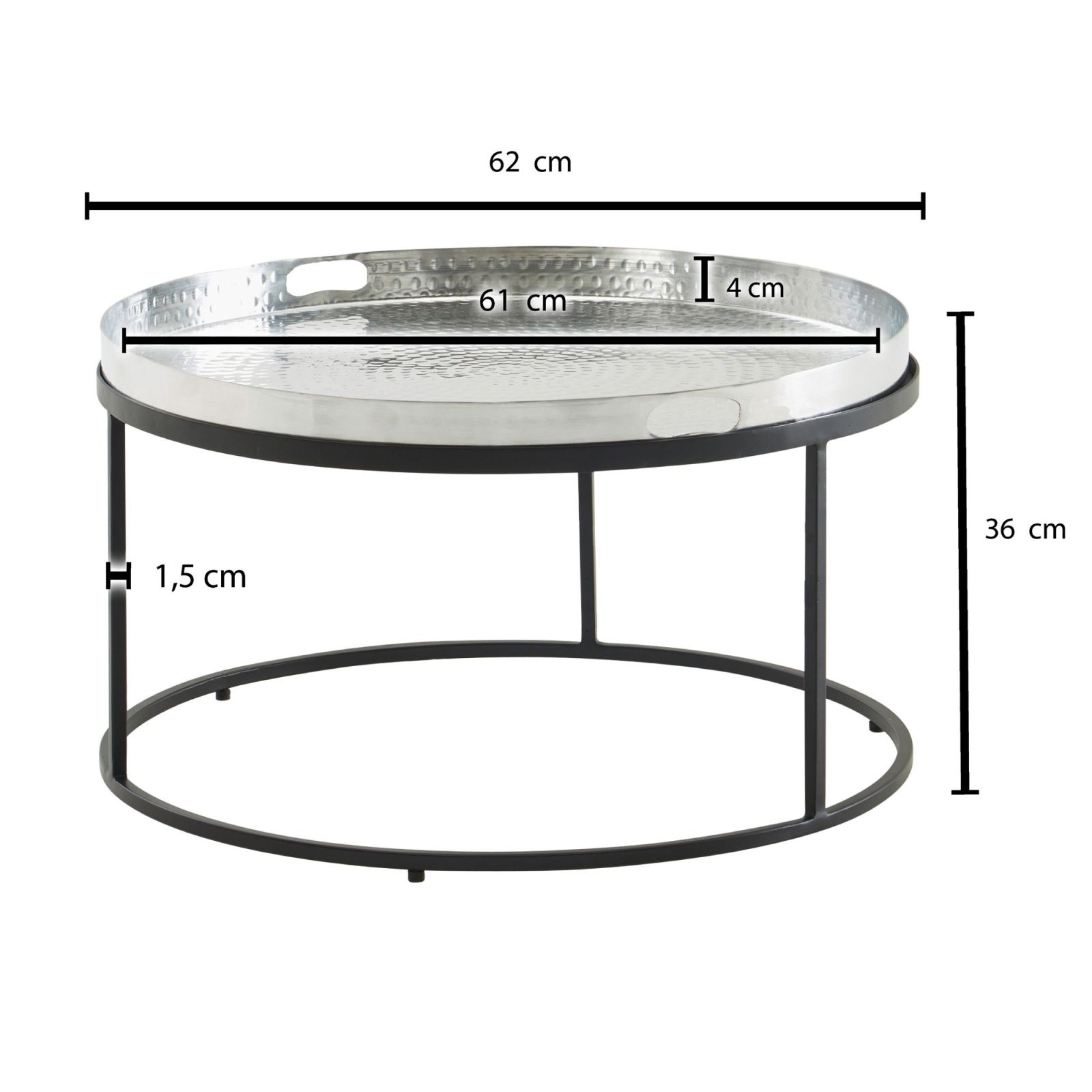 Couchtisch - silber-schwarz - Aluminium - 62 cm