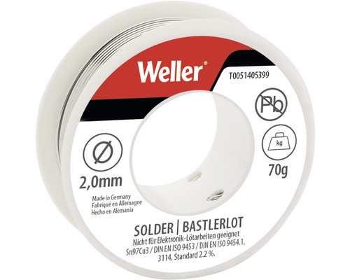 Weller T0051405399 Hobbysoldeer, 70 g, Ø 2 mm, loodvrij Sn100Ni+, EN ISO 9453, 9454