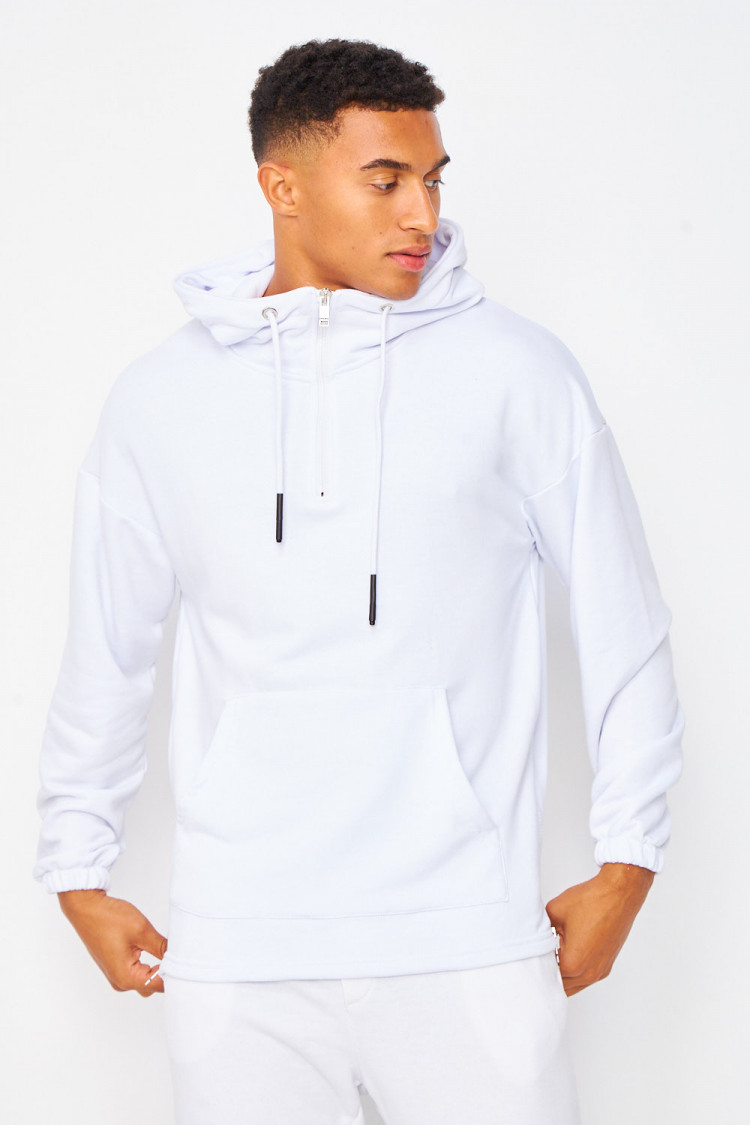 Sweat à capuche demi-zip blanc