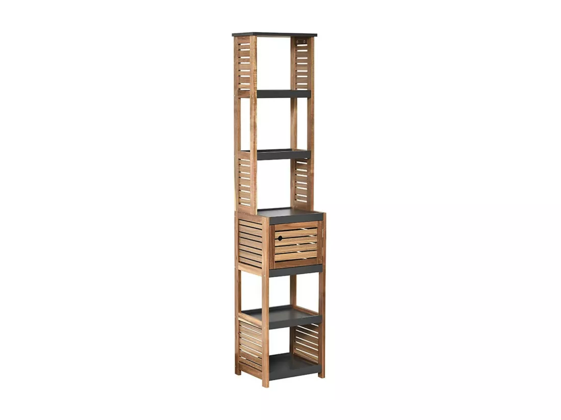 Meuble Colonne de rangement 1 Porte et 5 Étagères H 170 cm - Acacia