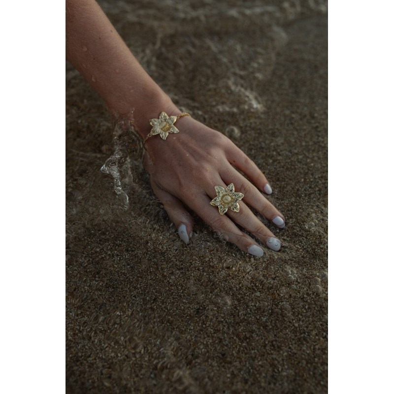 maxi bague fleur plaqué argent - HESPÉRIS