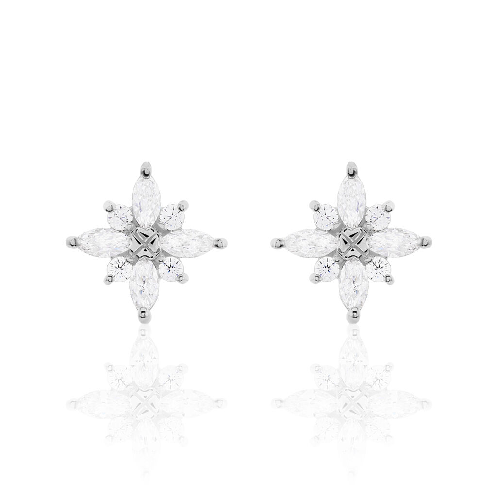 Boucles D'oreilles Puces Eclat Argent Blanc Oxyde De Zirconium