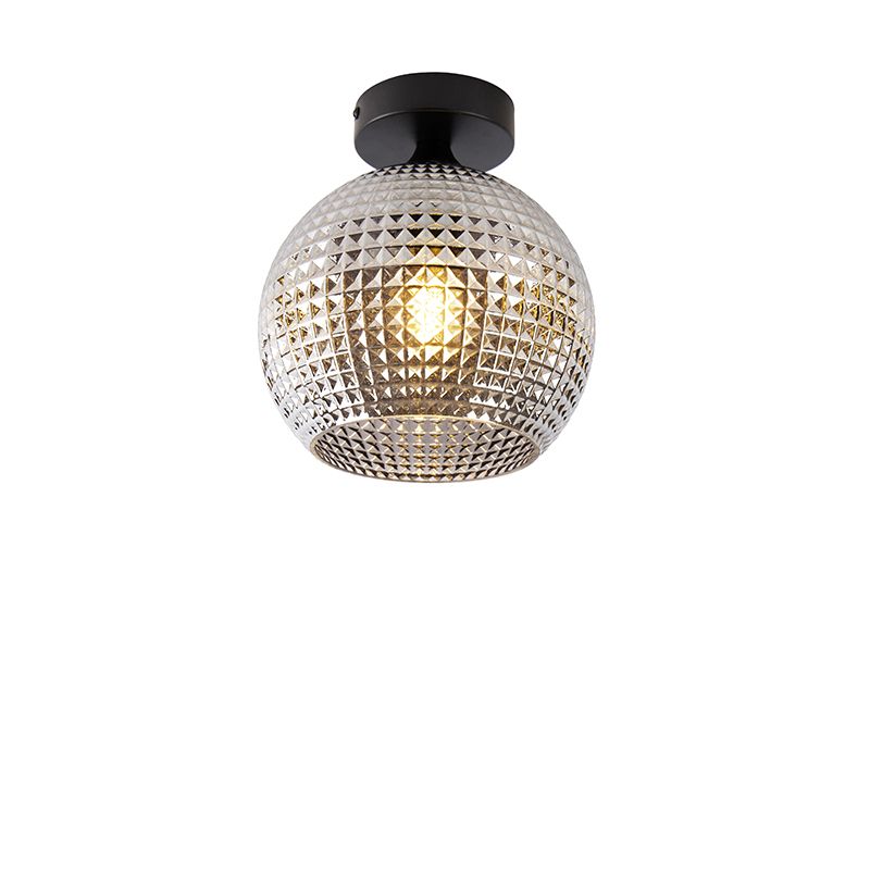 Art Deco plafondlamp zwart met smoke glas - Sphere