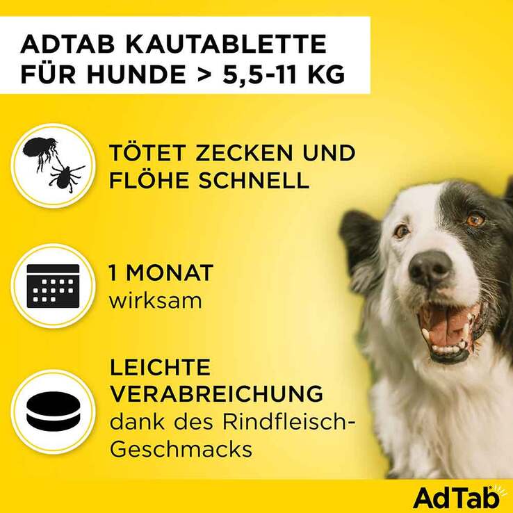 AdTab Kautabletten für mittelgroße Hunde 225 mg 5,5 bis 11 kg, 3 St