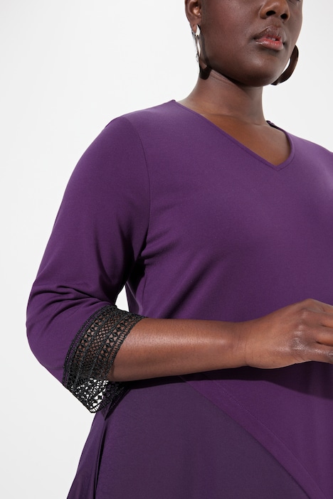Punto-Kleid, A-Linie, Tafteinsatz, V-Ausschnitt, 3/4-Arm
