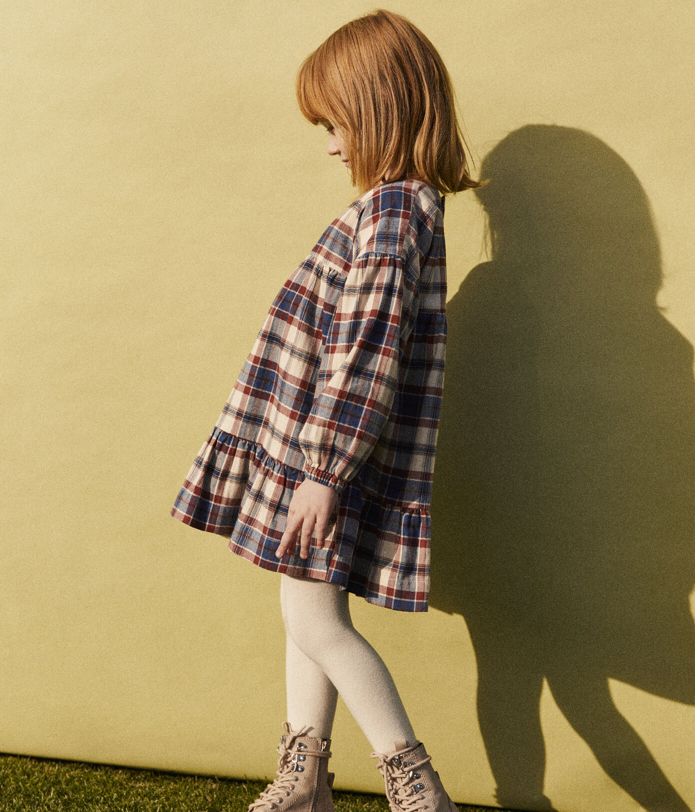 Robe à carreaux manches longues en flanelle enfant fille