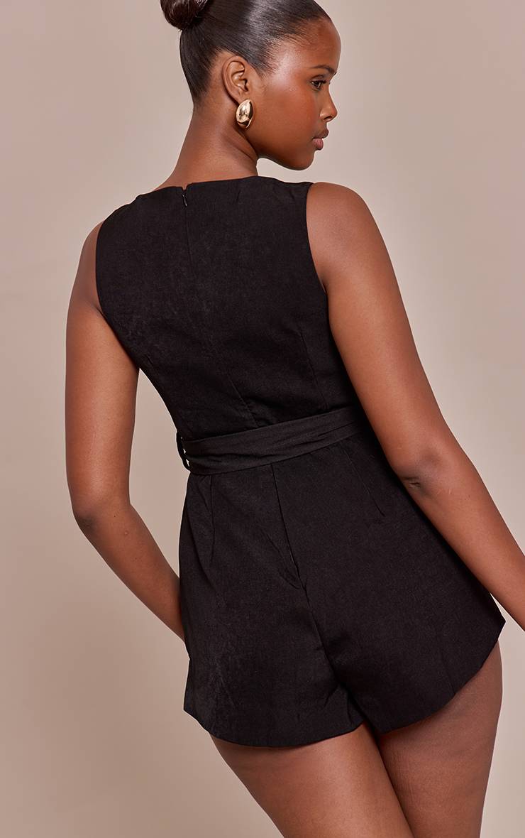 Noir Combi-short Tissée Avec Ceinture À Nouer