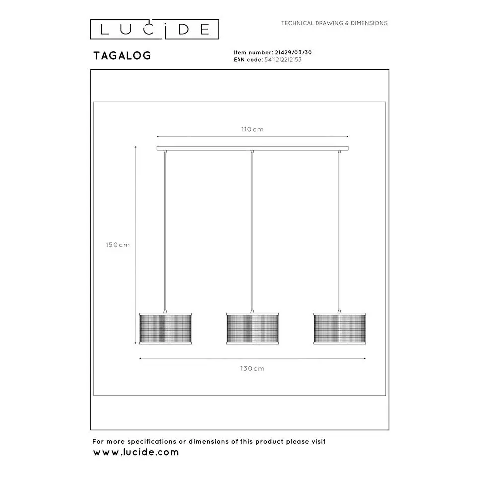 Lucide TAGALOG Hanglamp - Zwart