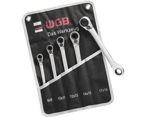 WGB 5-delige dubbele ringratelsleutelset in rolkoffer