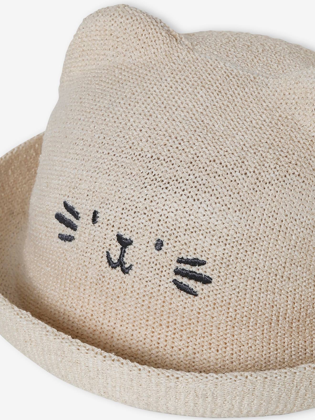 Chapéu em formato de gatinho para bebê menina, bege areia