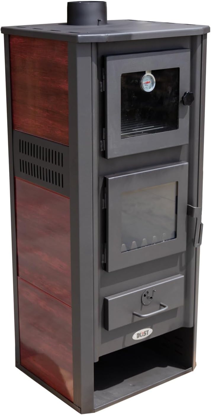 Kaminofen mit Backfach Rot Holzofen 12,1 kW Kamin Ambasador Ofen Dauerbrandofen Werkstattofen Schwedenofen Hüttenofen Heizofen