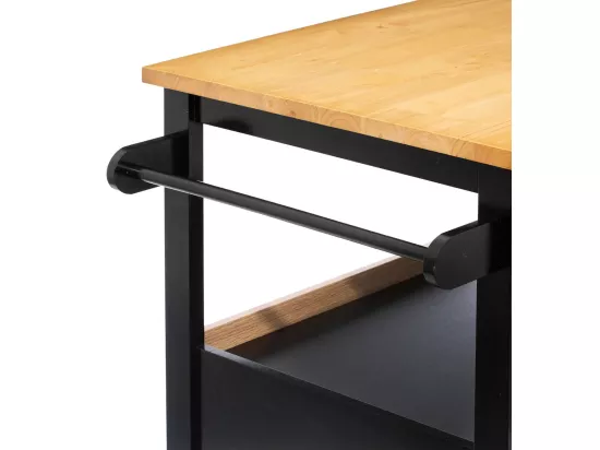 Ilot de cuisine, Meuble de cuisine en bois coloris noir, naturel - Longueur 108 x Profondeur 89 x Hauteur 60 cm