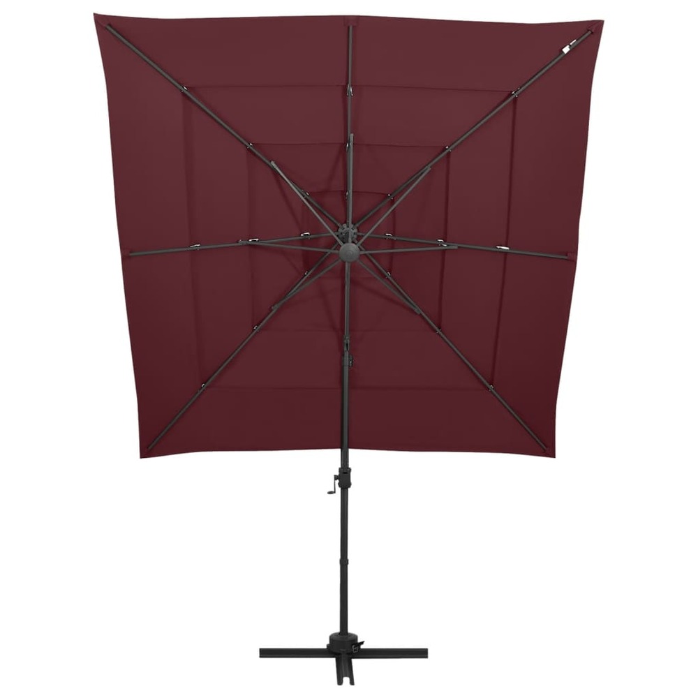 Parasol à 4 niveaux avec mât en aluminium 250 x 250 cm bordeaux