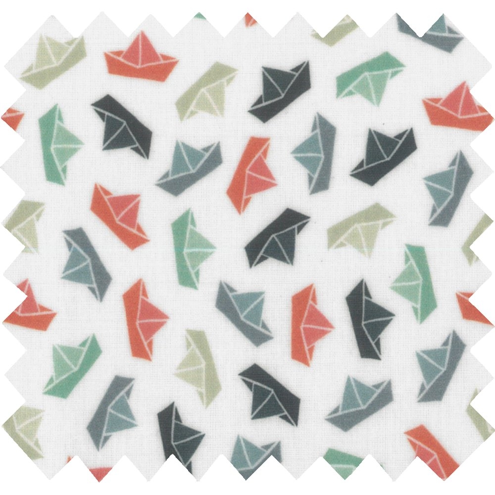 Coupon Tissu Enduit De 35Cm Bateaux Vert Et Rouge Ex1046
