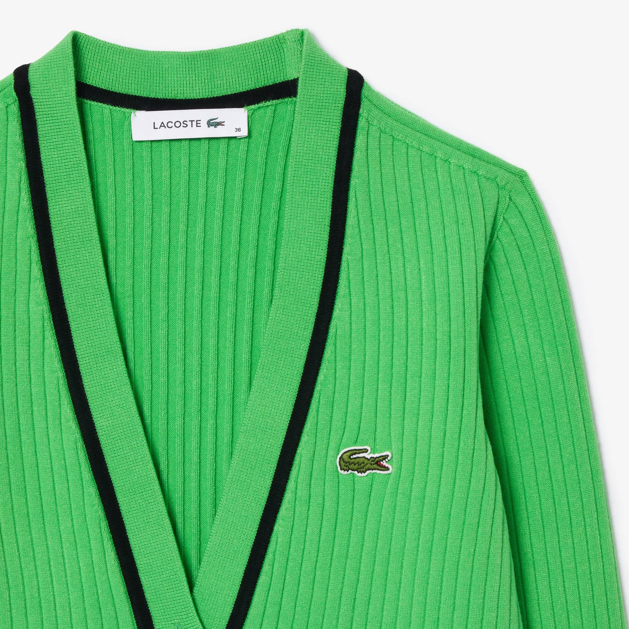Cardigan mit V-Ausschnitt aus 3D-Strickware Pullover - Grün - Lacoste - Damen