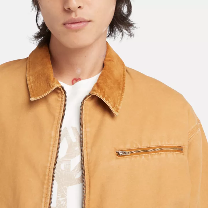 Veste en toile délavée pour homme en jaune foncé