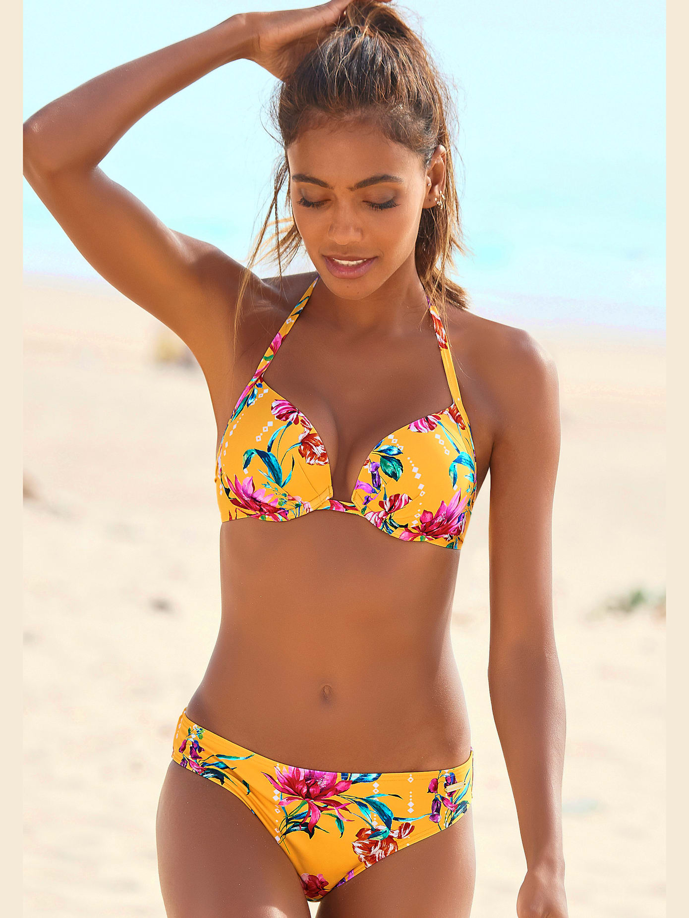Haut de bikini push-up imprimé floral moderne