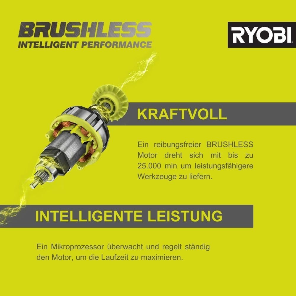 RYOBI 18 V ONE+ Brushless Akku-Staubsauger RSVS18BL-1C40G, 90 AW Saugleistung, bürstenloser Motor, inkl. 4,0 Ah Akku und 2,0 A Ladegerät, Anthrazit