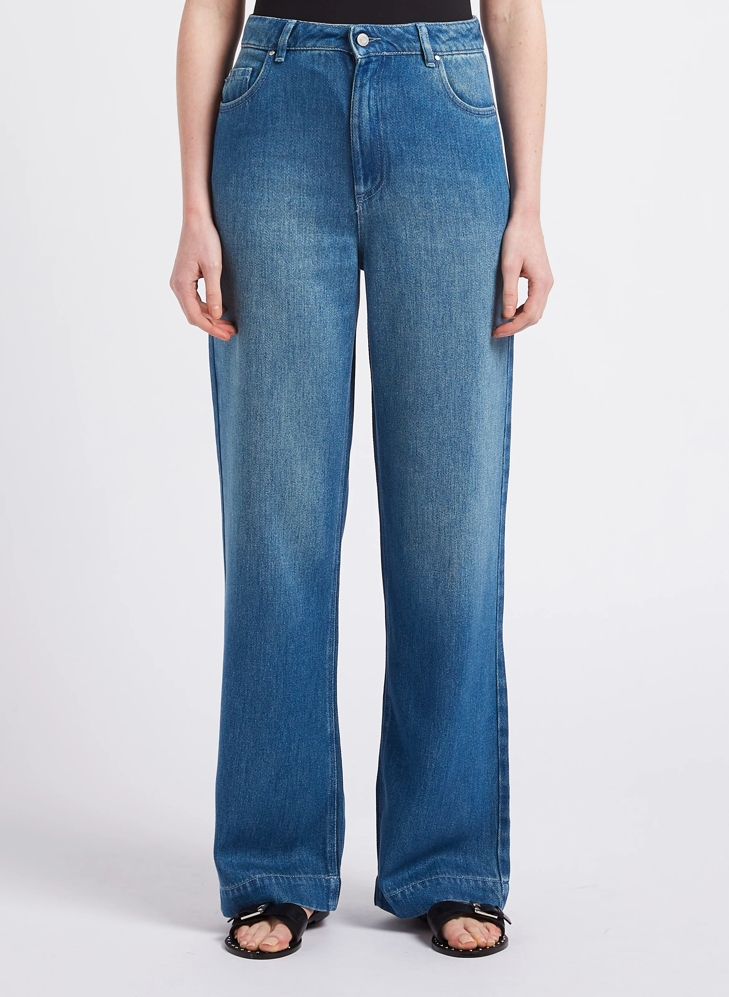 Jean large taille haute| Bleu