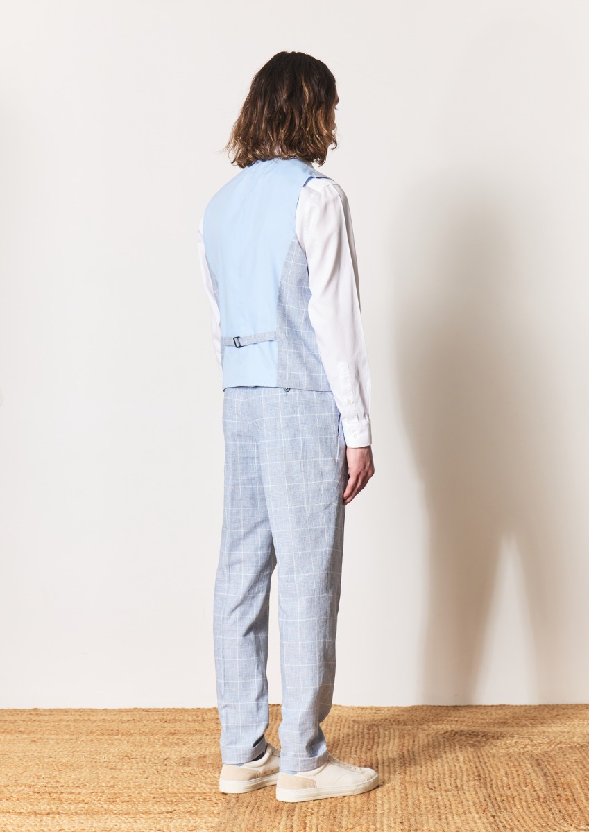 Pantalon coordonnable Skinny en lin et coton bleus Prince de Galles