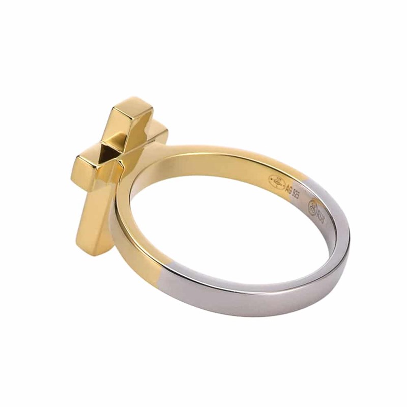 Bague Argent Doré Croix Marie