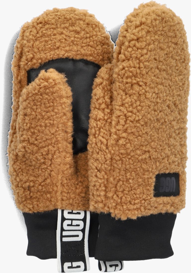 cognac ugg handschoenen uggfluff mitten with logo tape