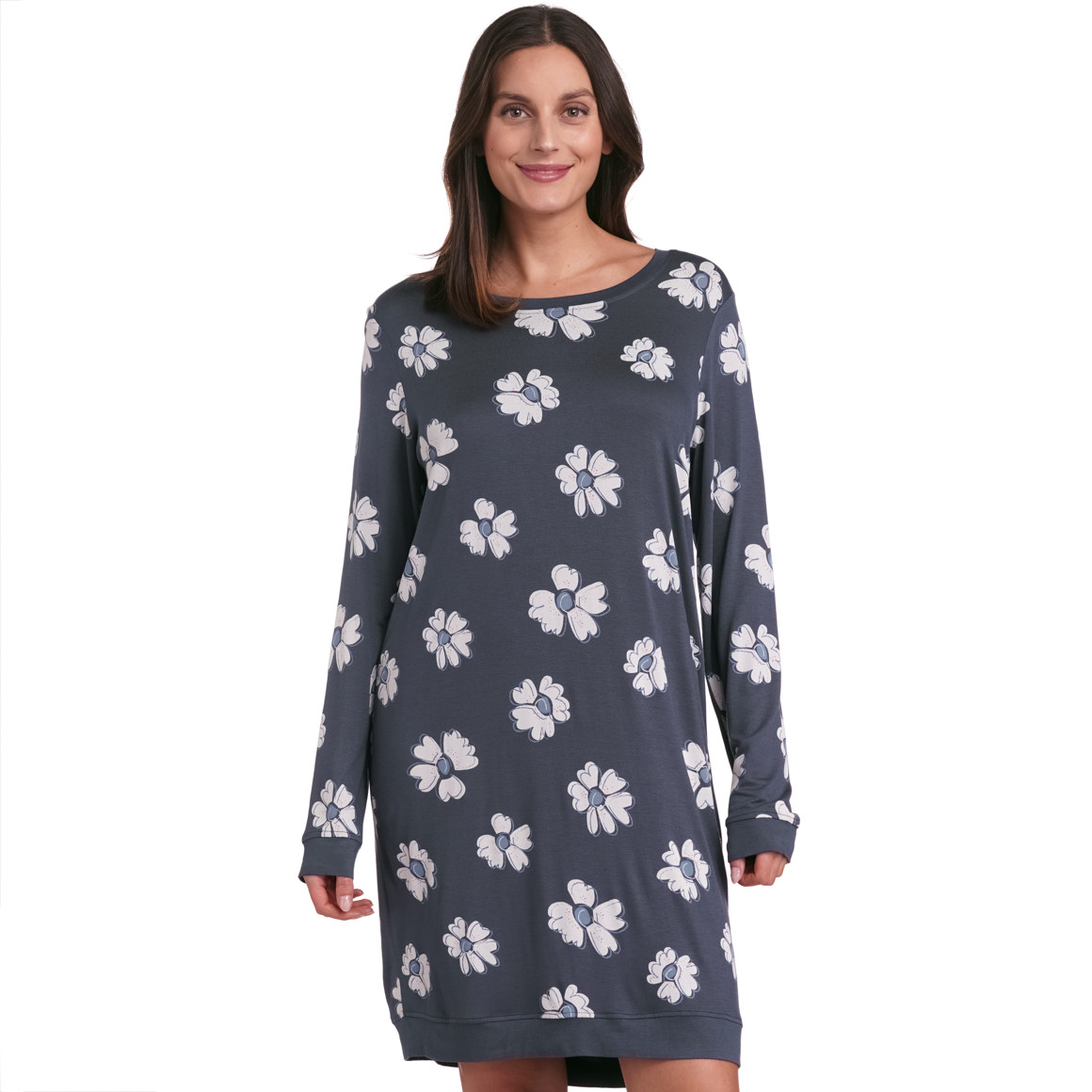 Gina Benotti Damen Nachthemd mit Allover-Muster blaugrau