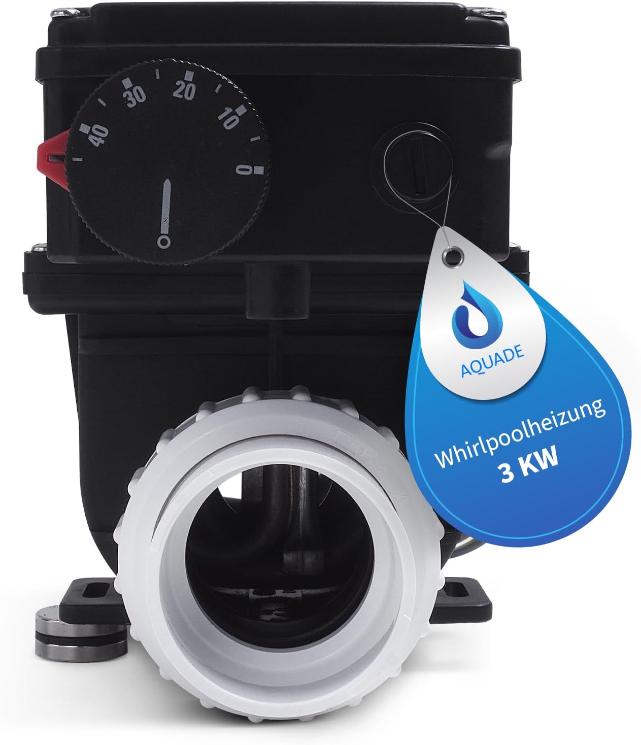 AQUADE Elektrische Whirlpool-Heizung 3 kW – Durchlauferhitzer für Spa, Außenwhirlpool & kleine Pools bis 1280L – Warmwasserbereiter mit Thermostat & Überhitzungsschutz